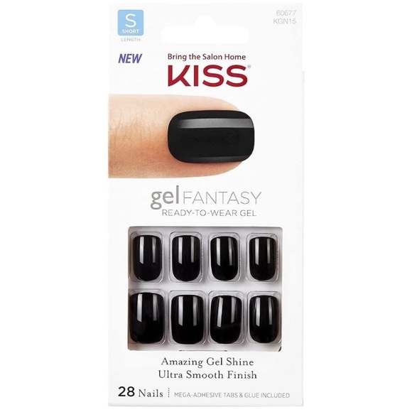 KISS GEL FANTASY PRESS-ON MANICURE FAKE NAILS-FULL SET 28 CT BLACK SHORT LENGTH - Picture 1 of 5